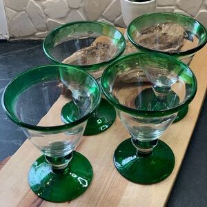 MEXICAN ARTGLASS | Set of 4 | Green Glass Goblets